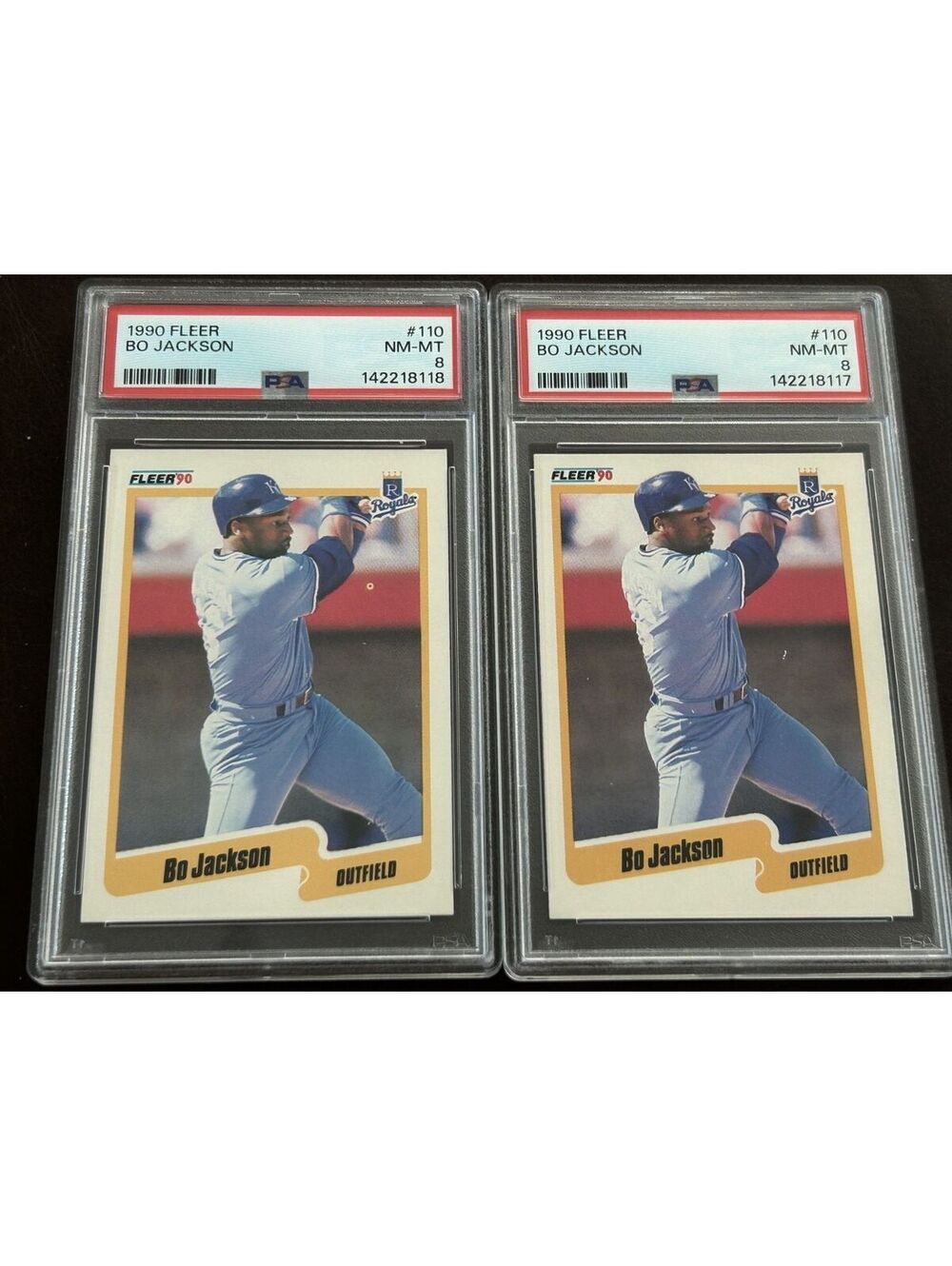CLASSIC BO JACKSON 1990 Fleer MLB 2 CARD LOT PSA GRADED NM-MT 8